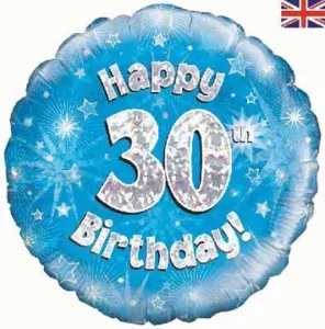 Oaktree 18 inch Happy 30th Birthday Blue Holographic Foil Balloon