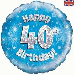 Oaktree 18 inch Happy 40th Birthday Blue Holographic Foil Balloon