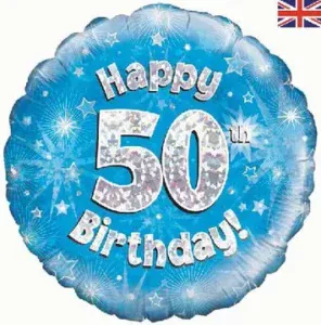 Oaktree 18 inch Happy 50th Birthday Blue Holographic Foil Balloon
