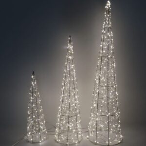 Set Of 3 LED Metal Cone Trees Warm White