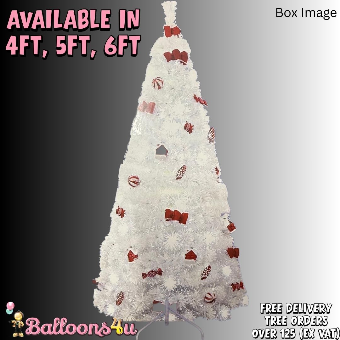 New Pre Lit White Fir Snow Red Candy Artificial Christmas Tree (Various Sizes) - Image 2