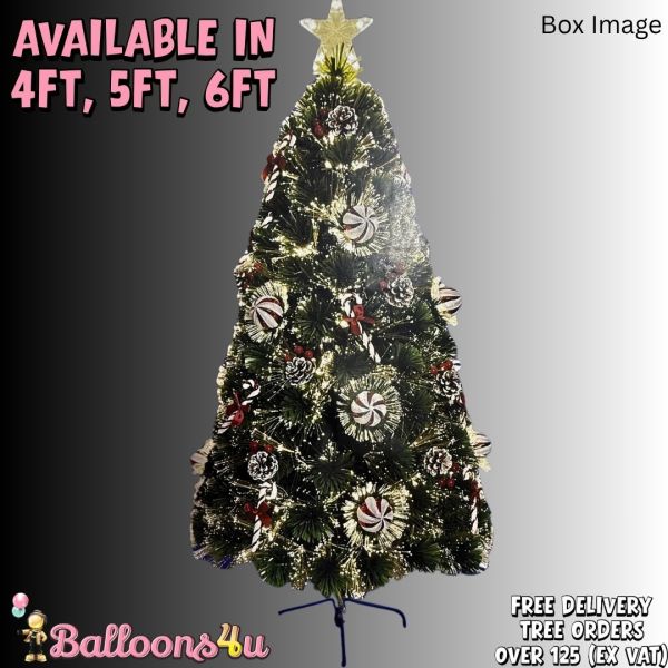 New Pre Lit Green Fir Tree Red Candy Artificial Christmas Tree (Various Sizes) - Image 2