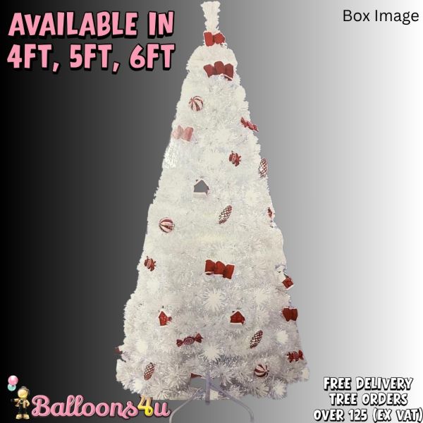 New Pre Lit White Fir Snow Red Candy Artificial Christmas Tree (Various Sizes) - Image 2