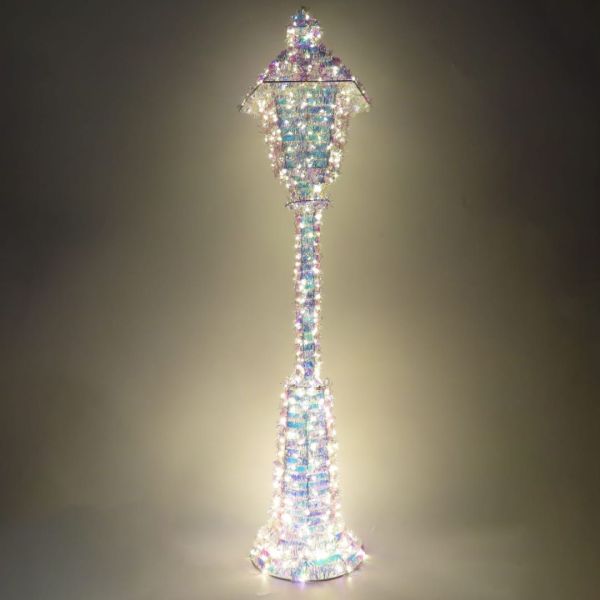 LED Metal Light Up 120cm Lamp Post Iridescent Tinsel Warm White