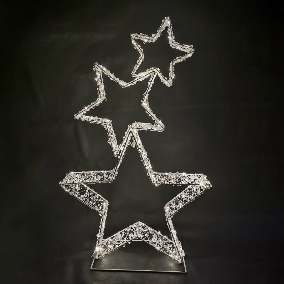 LED Metal Light Up 3 Star Cluster 82 x 51 x10cm Warm White