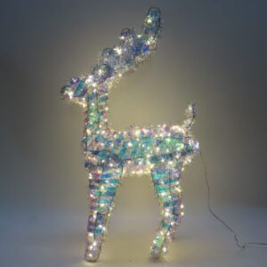 LED Metal Light Up 68cm Reindeer Iridescent Tinsel Warm White
