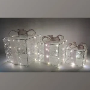 Set of 3 Metal Frame Giftbox with Clear Beads