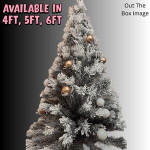 New Pre Lit Green Fir White Snow Gold/White Bauble Artificial Christmas Tree (Various Sizes)
