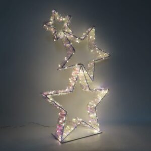 LED Metal Light Up 3 Star Cluster 82 x 51 x10cm Iridescent Tinsel Warm White
