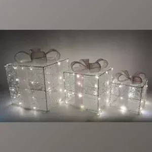 Set of 3 Metal Frame Giftbox with Clear Beads
