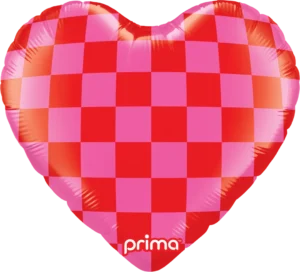 Prima 18 inch Heart Red & Pink Checker Foil Balloon
