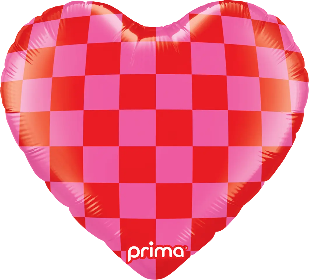 Prima 18 inch Heart Red & Pink Checker Foil Balloon