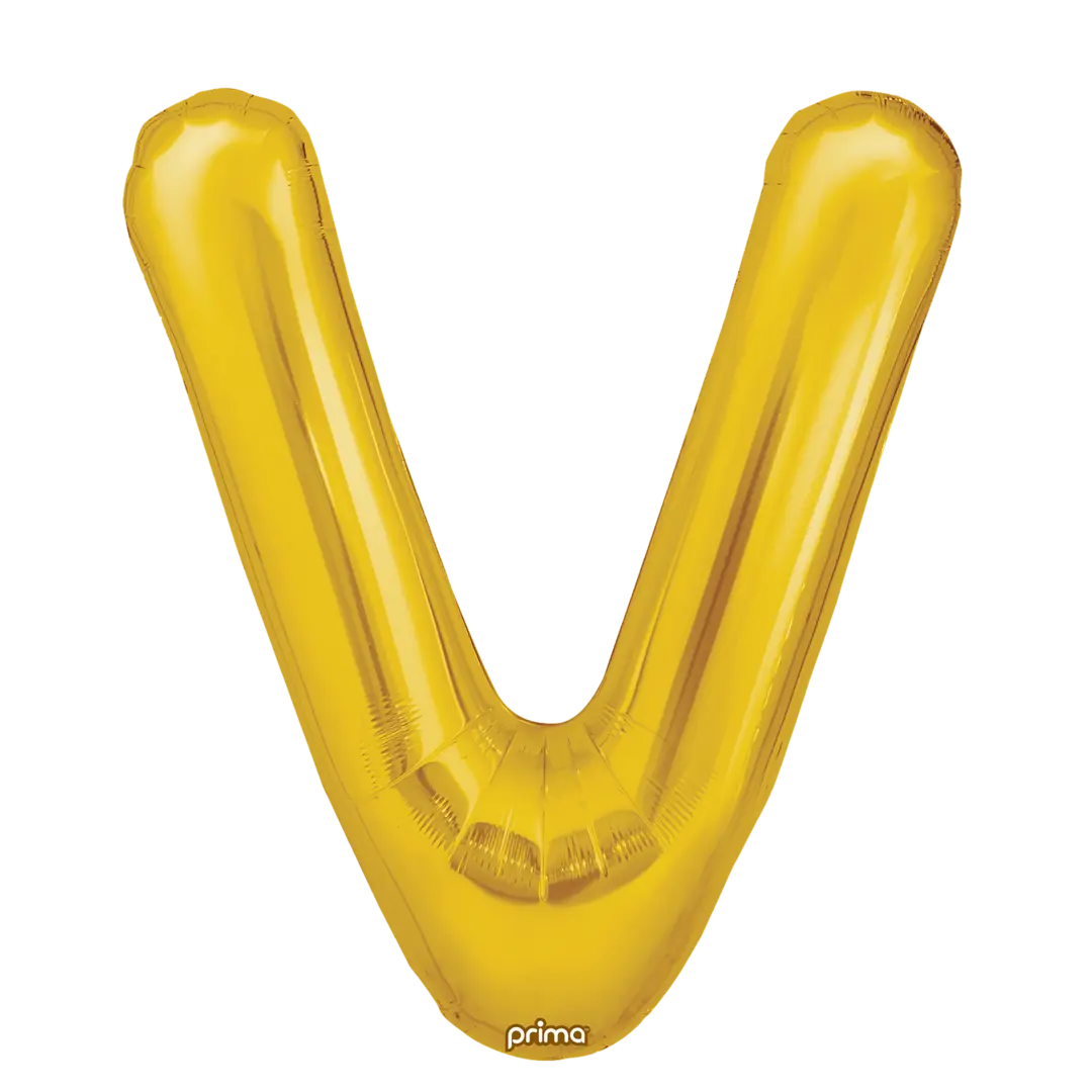 Prima 16 inch Letter V Gold Foil Balloon (2 Pack)