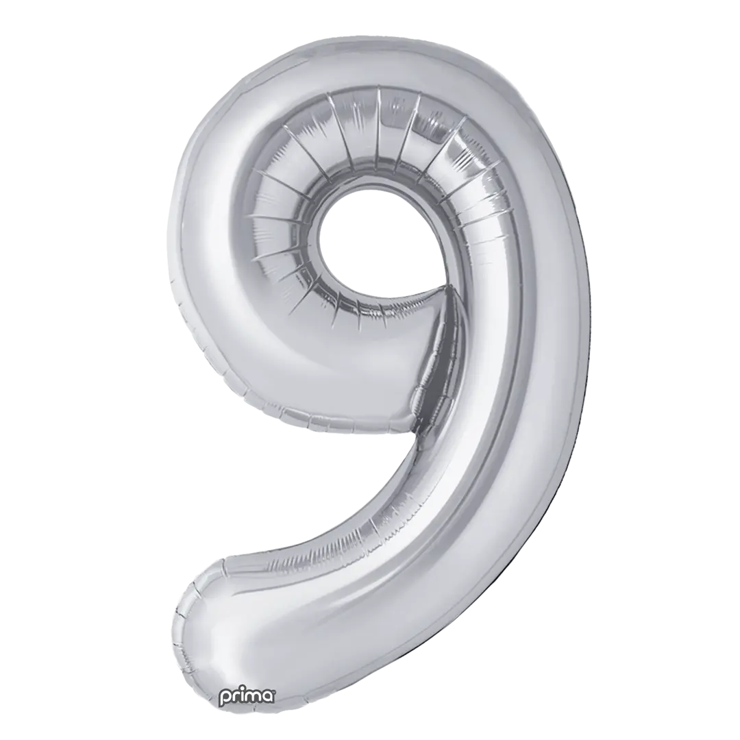 Prima 16 inch Silver Number 9 Foil Balloon (2)