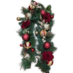 60 Inch Xmas Rose & Gold Red Bauble Garland