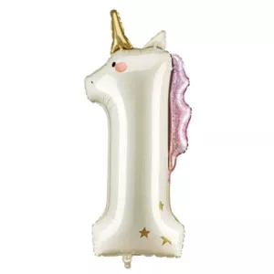 Party Deco 37 inch Unicorn Holo Number 1 Foil Balloon