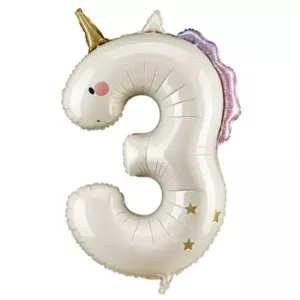 37 inch Unicorn Holo Number 3 Foil Balloon