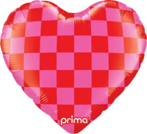 Prima 18 inch Heart Red & Pink Checker Foil Balloon