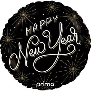 Prima 18 inch Round Happy New Year Fireworks Foil Balloon