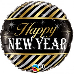 Qualatex 18 inch Diagonal Stripes Happy New Year Foil Balloon