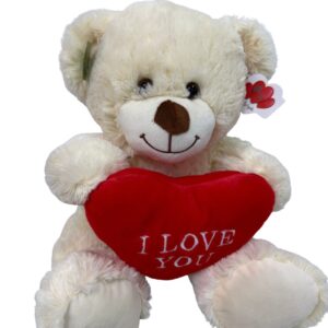 15 inch Sitting Cream Bear with I LOVE YOU Red Heart