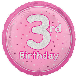 Unique 18 inch 3rd Birthday Pink Glitz Foil Balloon