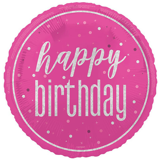 Unique 18 inch Happy Birthday Pink Glitz Foil Balloon