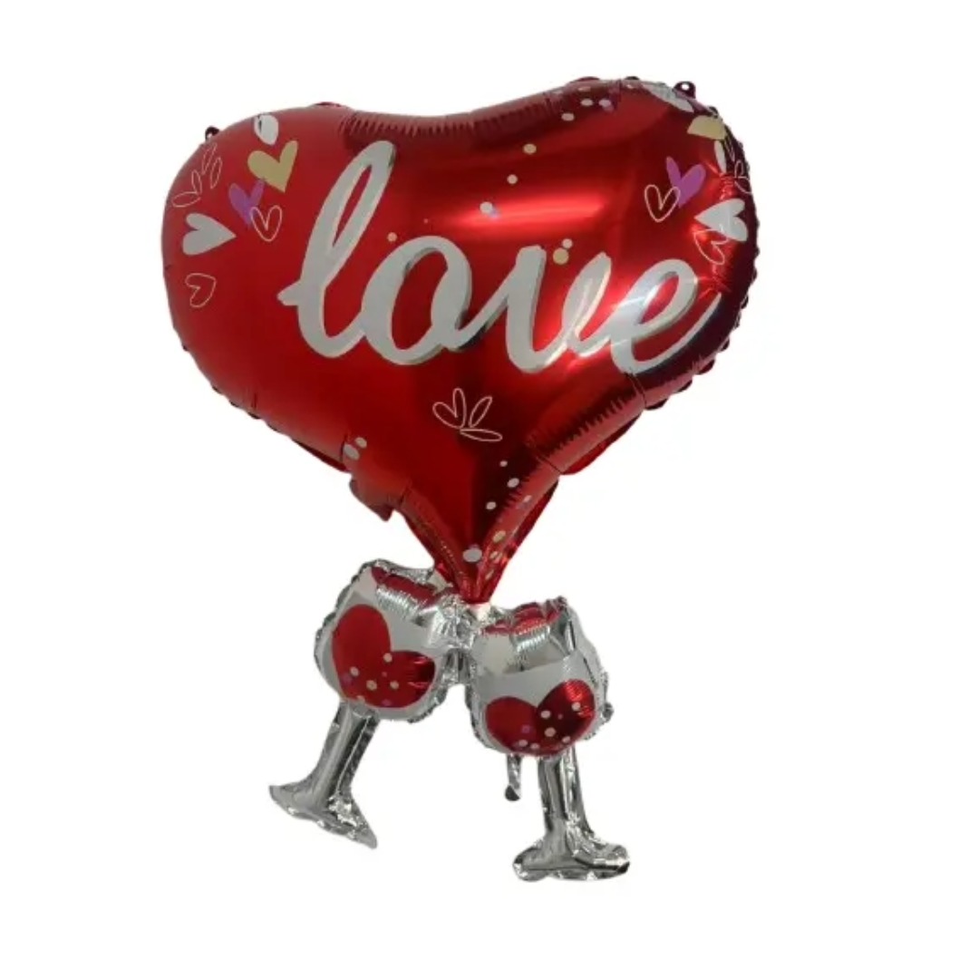 52x73cm Red Love Heart Inc 2 Drink Glasses Foil Balloon