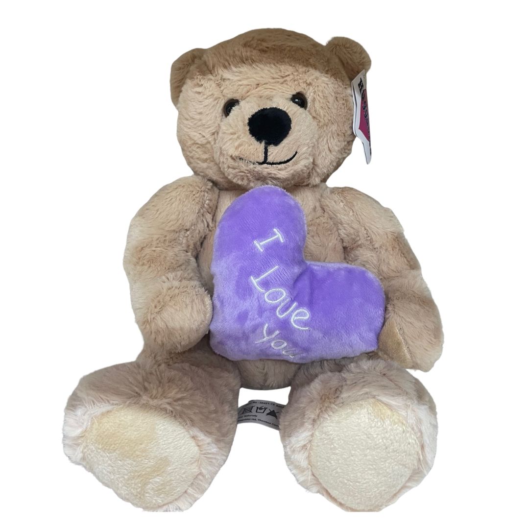 10 inch Brown Sitting Bear with I LOVE YOU Purple Heart