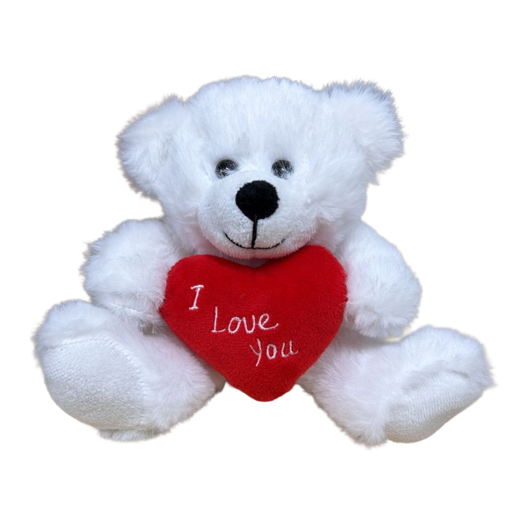 6 inch White Sitting Bear with I LOVE YOU Red Heart