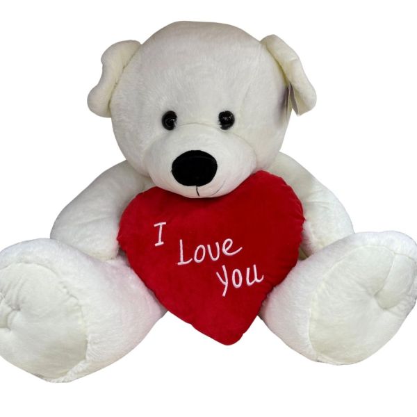 24 inch Giant Sitting White Teddy Bear with I LOVE YOU Red Heart