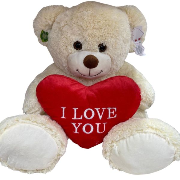 24 inch Giant Sitting Cream Teddy Plush Bear with I LOVE YOU Red Heart