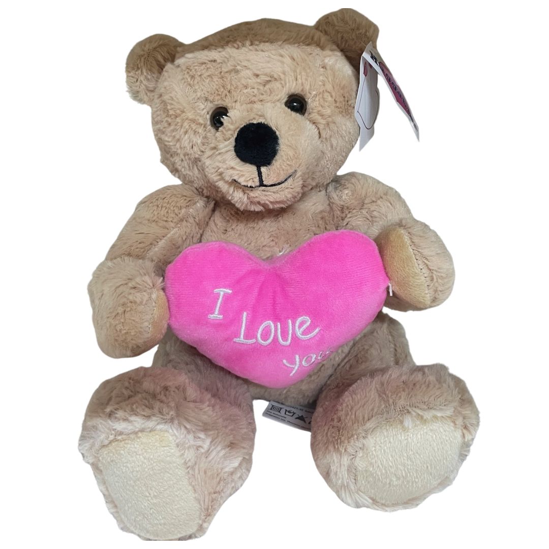 10 inch Brown Sitting Bear with I LOVE YOU Pink Heart