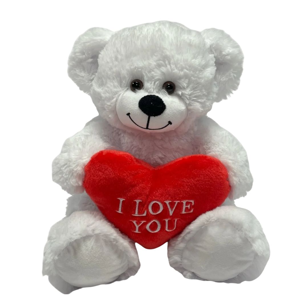 10 inch White Sitting Bear with I LOVE YOU Red Heart