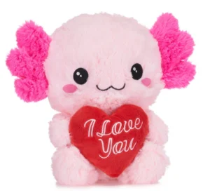9 inch Sitting Pink AXOLOTL with I LOVE YOU Red Heart