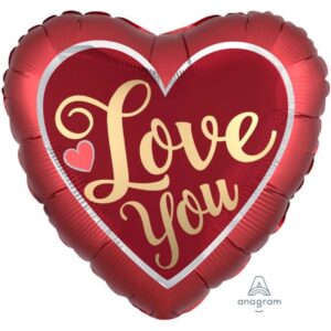 Anagram 28 inch Love You Satin Sangria & Gold Heart Foil Balloon