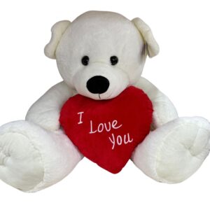24 inch Giant Sitting White Teddy Bear with I LOVE YOU Red Heart