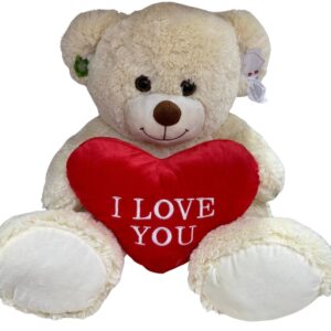 24 inch Giant Sitting Cream Teddy Plush Bear with I LOVE YOU Red Heart