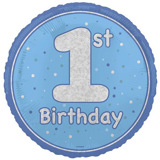 Unique 18 inch 1st Birthday Blue Glitz Foil Balloon