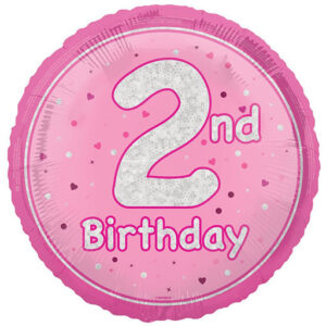 Unique 18 inch 2nd Birthday Pink Glitz Foil Balloon