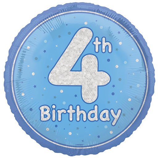 Unique 18 inch 4th Birthday Blue Glitz Foil Balloon