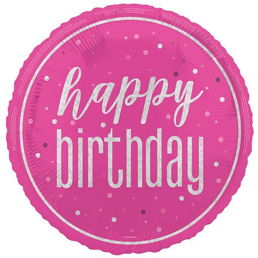 Unique 18 inch Happy Birthday Pink Glitz Foil Balloon