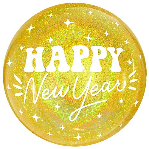 20 inch Happy New Year Gold Glitter Clear Sphere Balloon