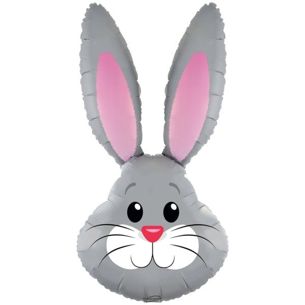 Oaktree 35 inch Grey Cute Rabbit Bunny Head Foil Balloon (unpackaged)
