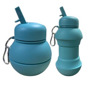 Baby Blue Collapsible Silicone Water Bottle With Carabiner Clip