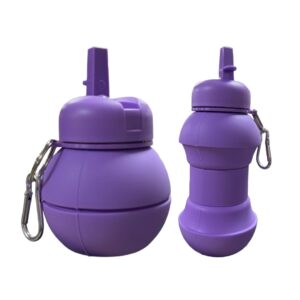 Lilac Collapsible Silicone Water Bottle With Carabiner Clip