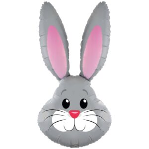 Oaktree 35 inch Grey Cute Rabbit Bunny Head Foil Balloon (unpackaged)