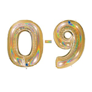 Grabo 40 inch Holo Glitter Gold Foil Number Balloons
