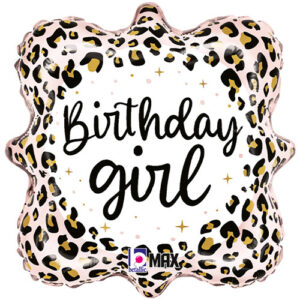 18 inch Birthday Girl Leopard Satin Foil Balloon
