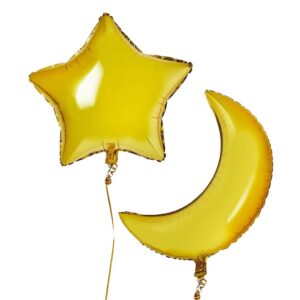 Moon 28 inch & Star 24 inch Gold Foil Balloons - Pack of 2